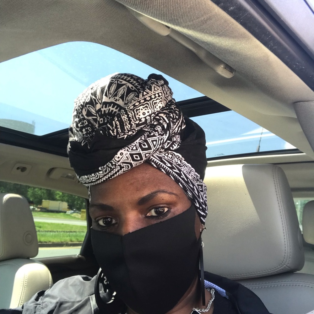 Black and white head wrap and face mask